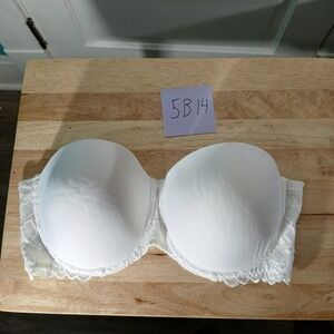 Lilyette‎ Strapless Bra White Lace Trim Padded Support 42C
